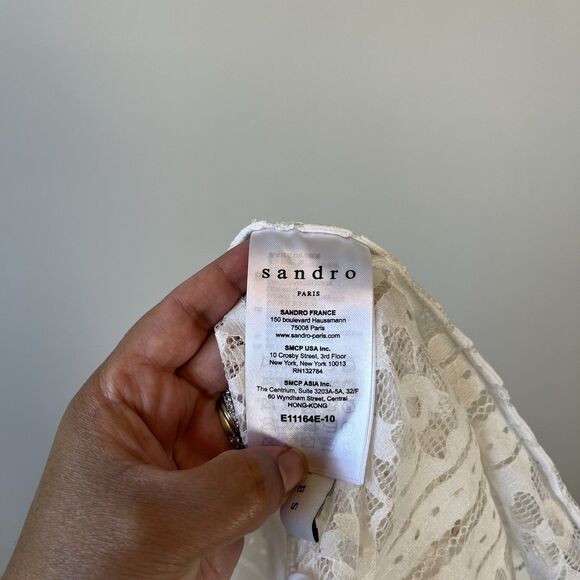 Sandro Paris Hamia White Floral Lace Blouse High Neck Quiet Luxury Size 1/Small - Picture 14 of 16